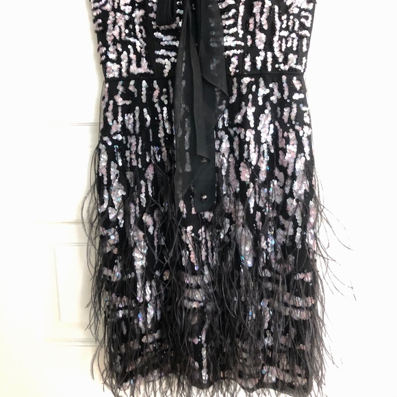 Silk Sequined Feather Cocktail Dress, sz 2 - Picture 3 of 8